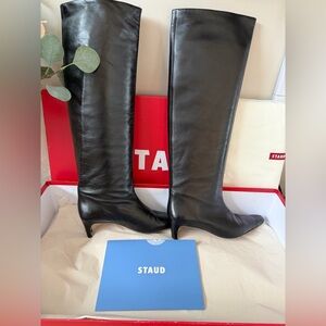 STAUD Wally Black Leather Knee-High Boots
